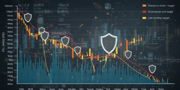 Financial charts showing market volatility and a shield representing hedging strategies for US portfolios.