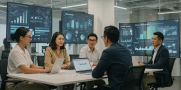 Professionals engaged in a modern mentorship session, symbolizing career growth and guidance.