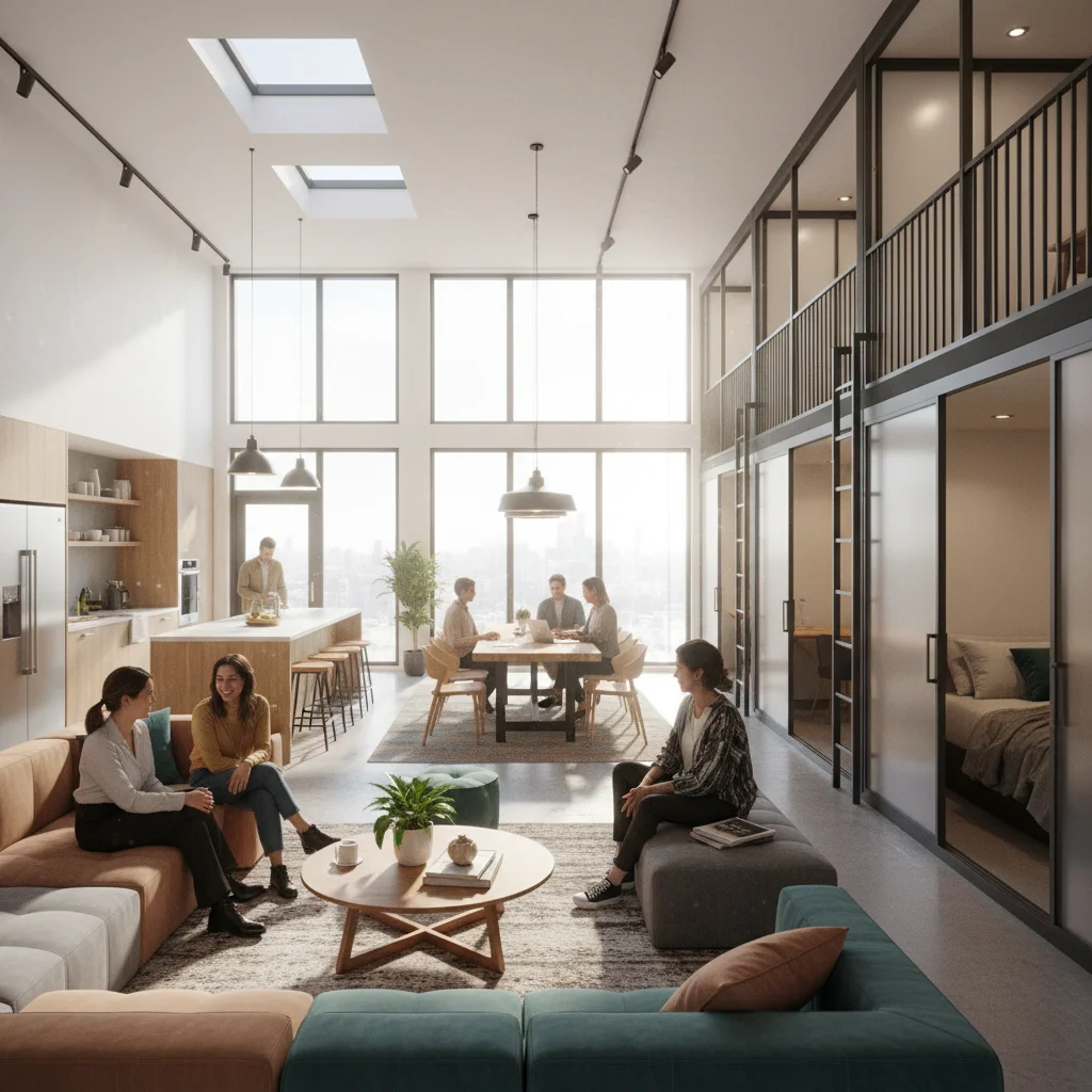 Modern co-living space interior, showcasing a high-demand property type.