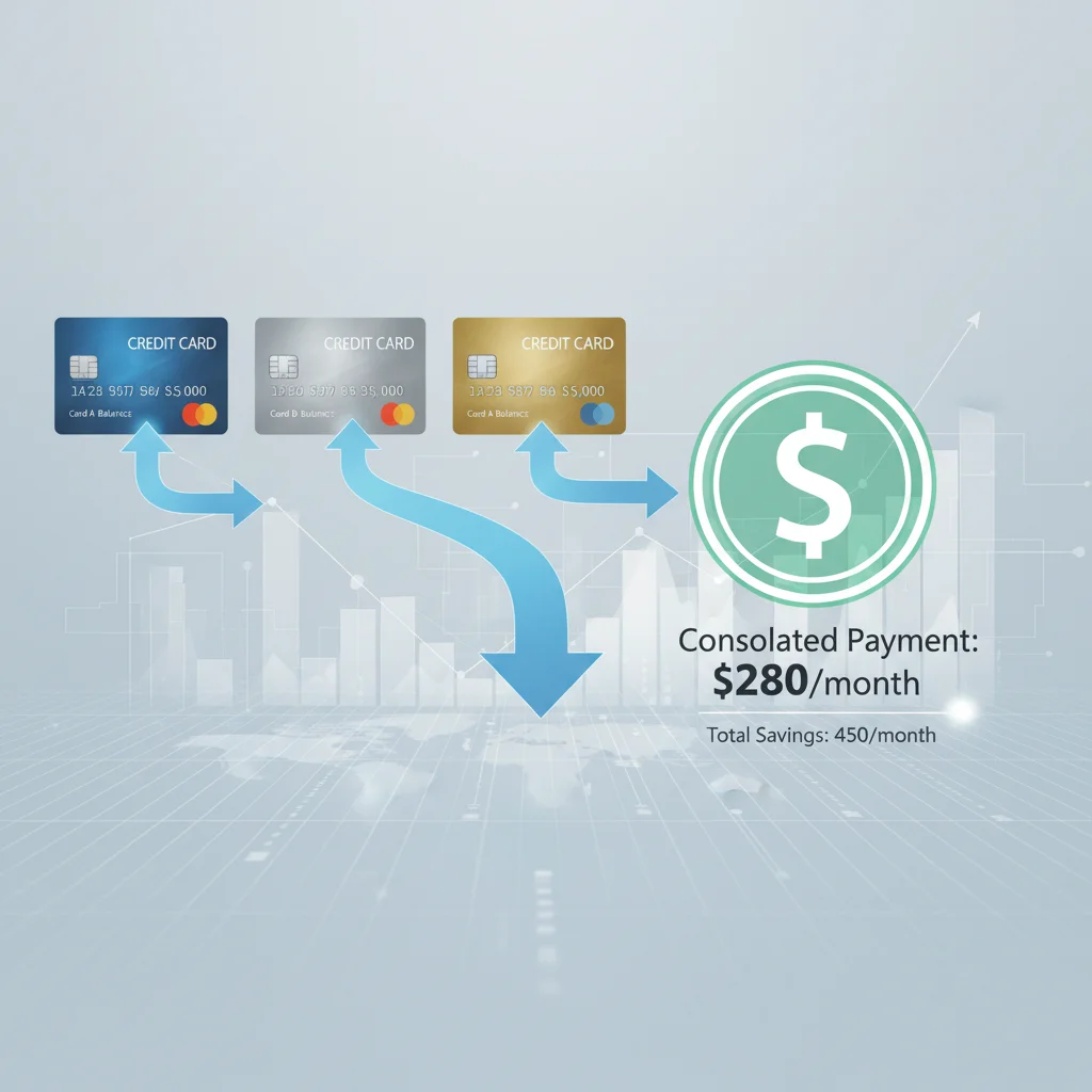 Visualizing multiple debts consolidating into one payment.