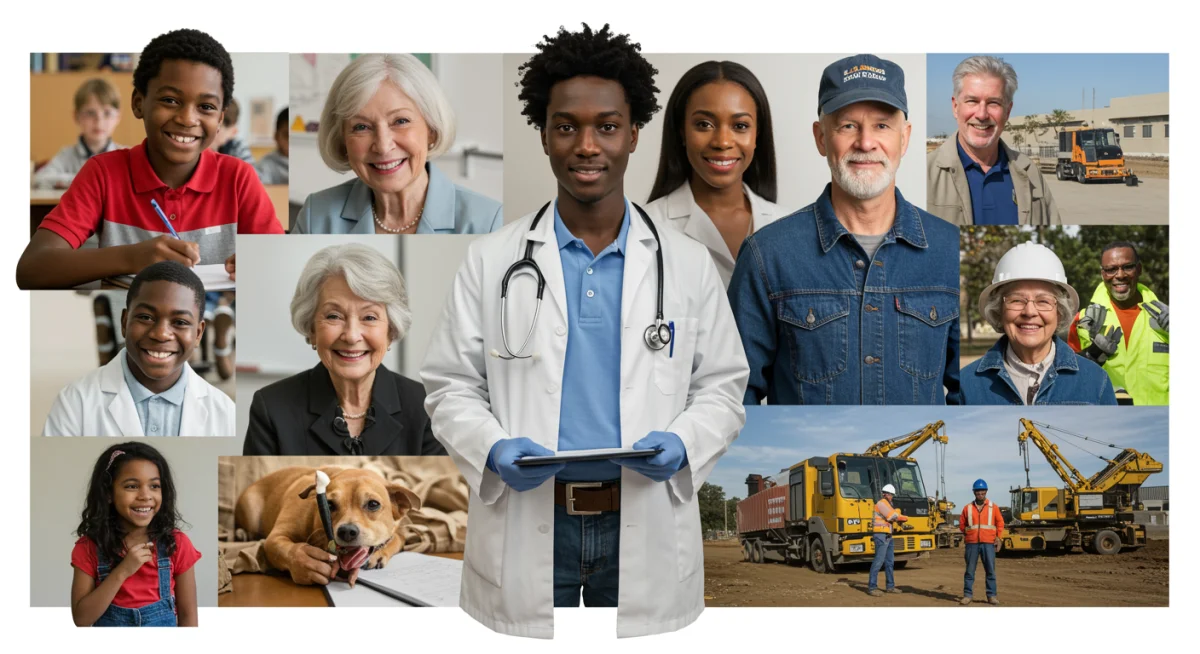 Diverse individuals benefiting from national programs supported by federal budget.