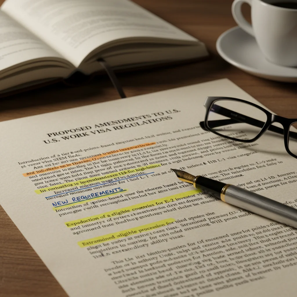 Close-up of legal document detailing new U.S. work visa regulations
