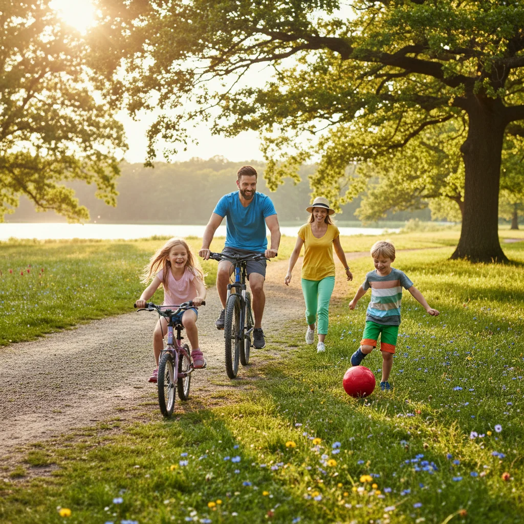 Niños jugando al aire libre sin pantallas, promoviendo actividades saludables