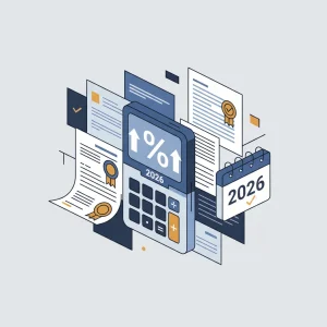 Calculadora con documentos financieros y calendario 2026, simbolizando la optimización tributaria en España.