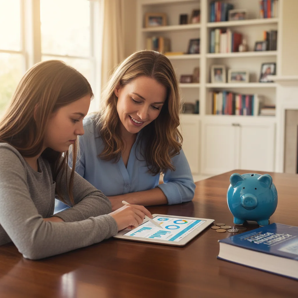 Parent and child discussing college savings plans early