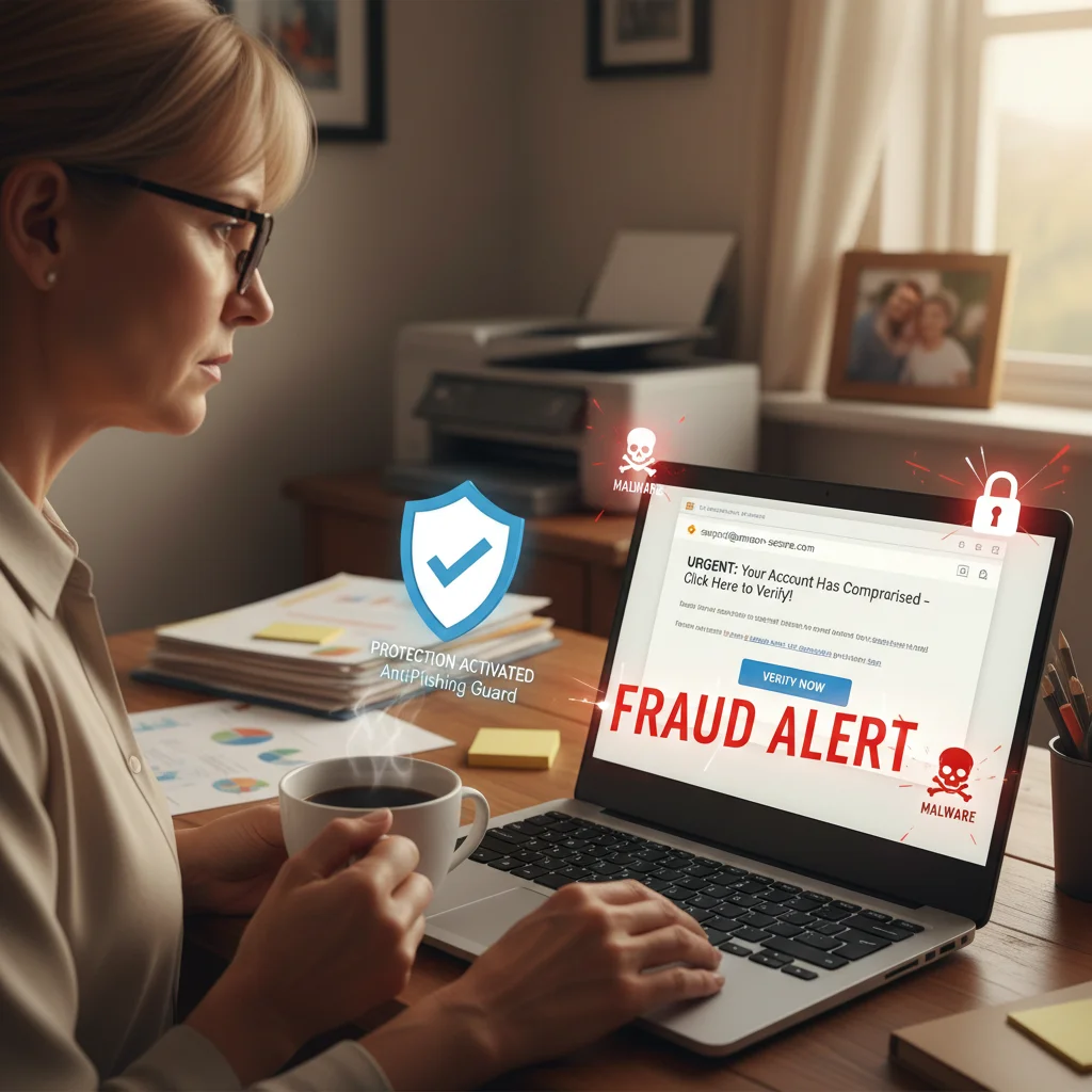Phishing email warning and cybersecurity shield for small businesses