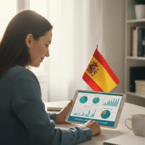 Persona analizando gráficos financieros para optimizar ahorros fiscales en España.