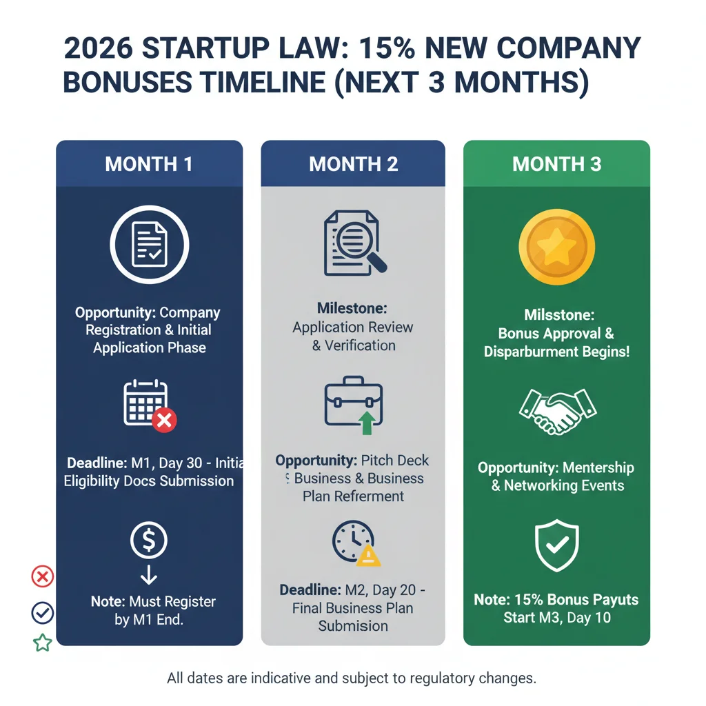 Infografía con plazos clave y oportunidades para nuevas empresas con la Ley de Startups 2026