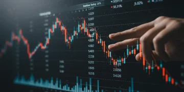 Digital display showing investment portfolio performance during a simulated 30% market downturn, highlighting stress testing for 2026.