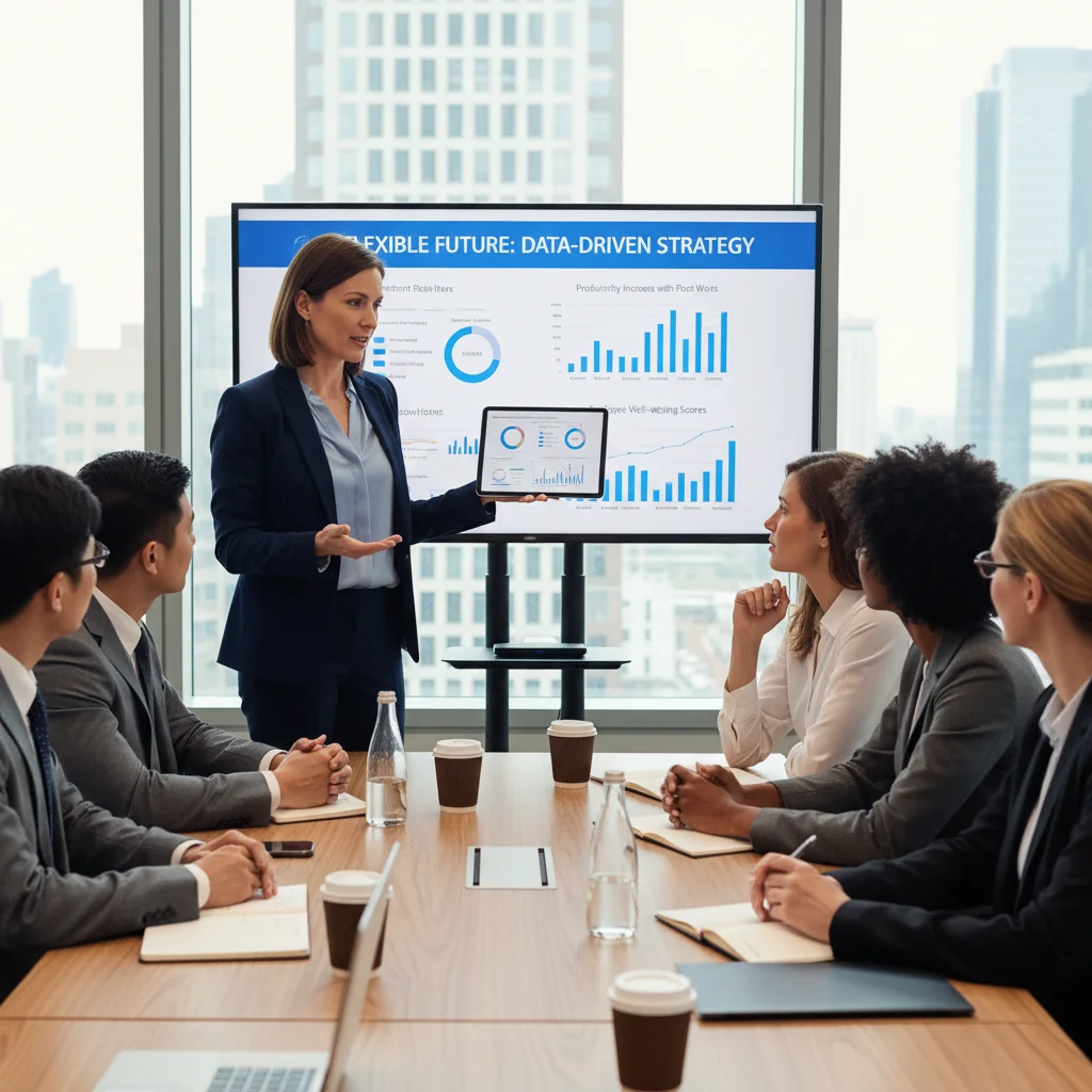 Woman presenting data-backed proposal for flexible work