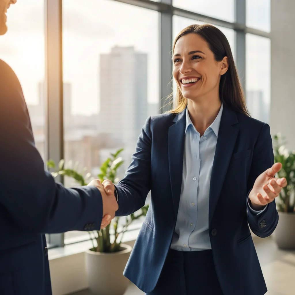 Professional handshake signifying a positive conclusion to a job interview or successful networking.