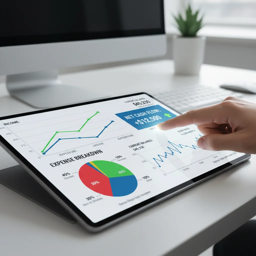 Digital dashboard showing real-time cash flow analytics.