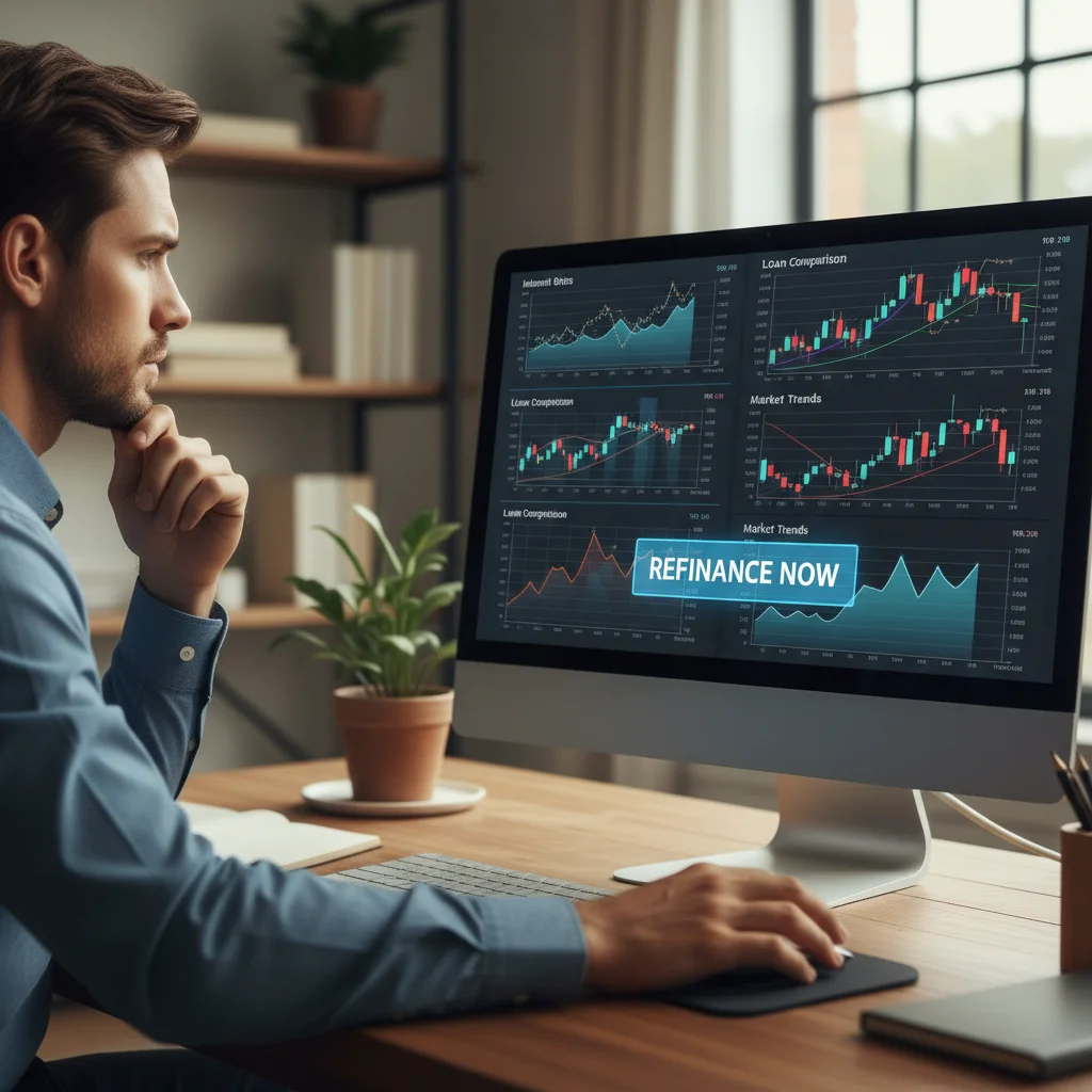 Individual researching student loan refinancing options online