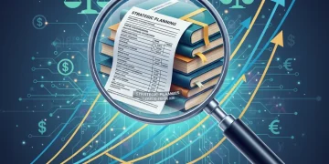 Gráfico financiero con lupa examinando documentos fiscales para la Reforma Fiscal 2026