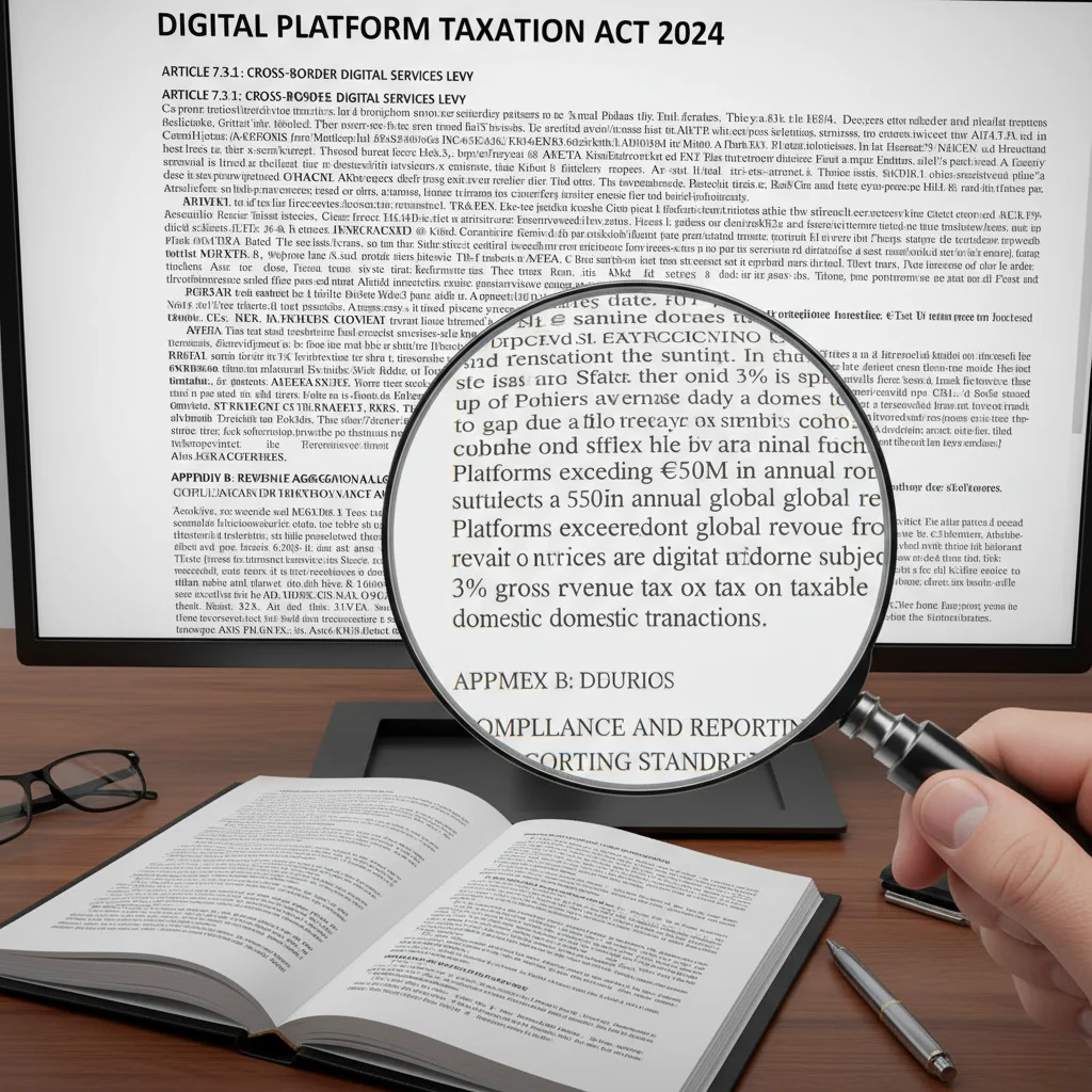 Detalle de un documento legal con regulaciones fiscales, simbolizando la complejidad de la nueva normativa para plataformas digitales.