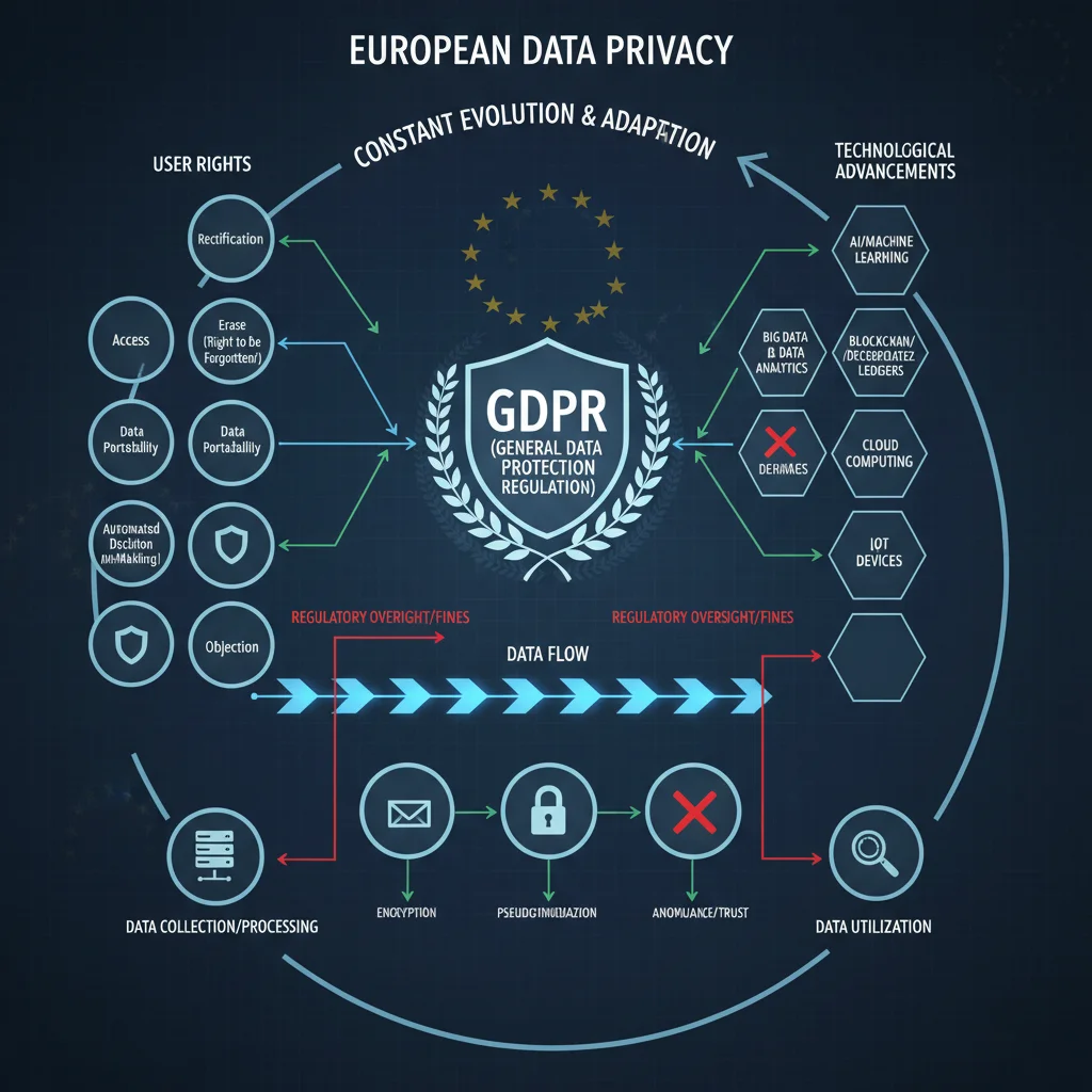 Diagrama de flujo de regulaciones de privacidad de datos y derechos del usuario.