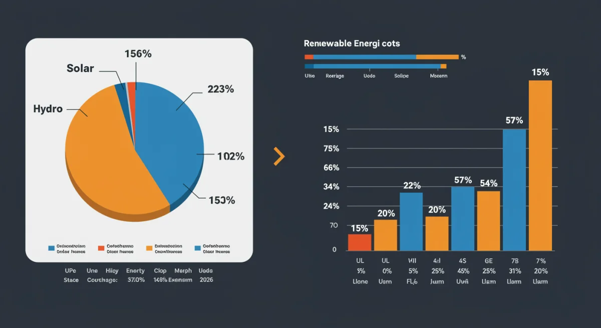 Infographic showing renewable energy growth and 15% utility cost impact by 2026