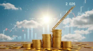 Gold coin ladder leading to a clear sky, symbolizing tax-free retirement income with Roth Conversion Ladder 2026.