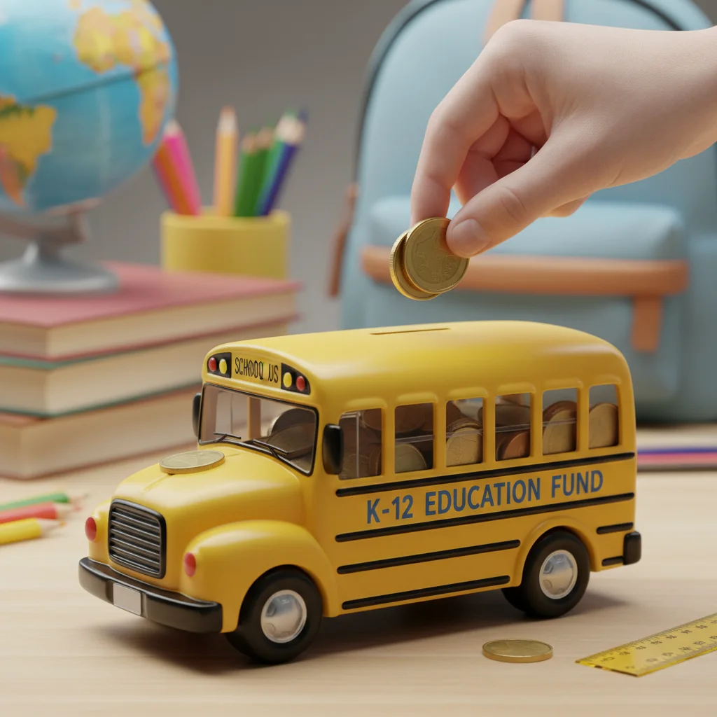 School bus piggy bank for K-12 education savings