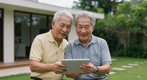 Senior couple confidently reviewing financial plans for retirement income in 2026