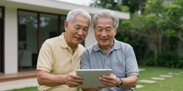 Senior couple confidently reviewing financial plans for retirement income in 2026