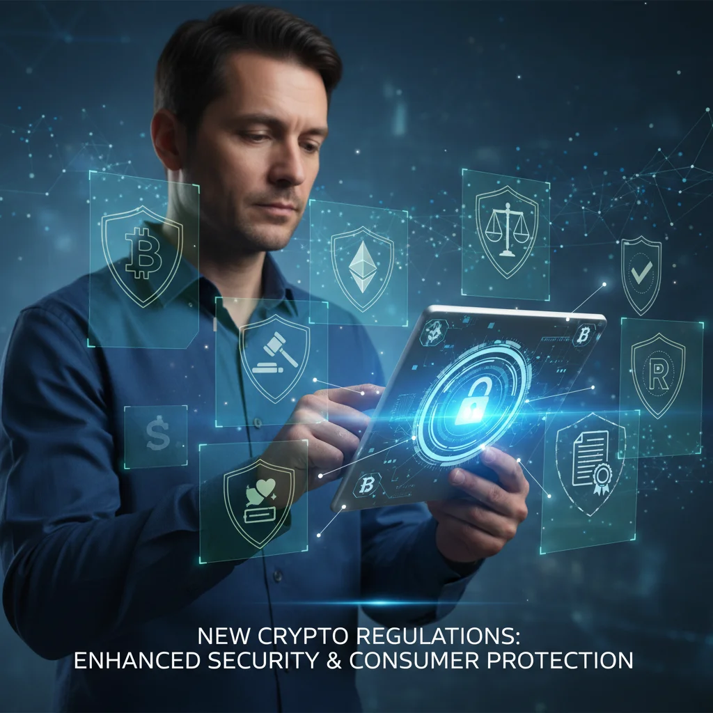 Persona usando una cartera digital segura, con elementos visuales de seguridad y cumplimiento normativo.