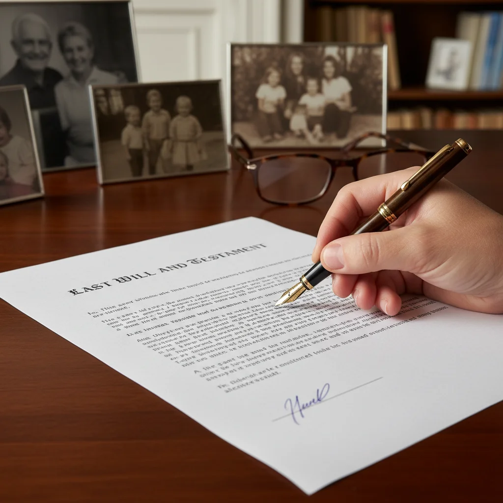 Signing a legal will document, ensuring legacy
