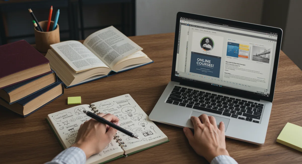 Person engaged in skill development and online learning for career change