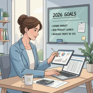 Crafting Your Small Business Budget 2026: A Comprehensive Guide Small business owner planning 2026 budget with financial graphs