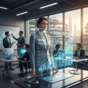 Small business owner reviewing a growth chart, symbolizing strategic scaling and future success in 2026.