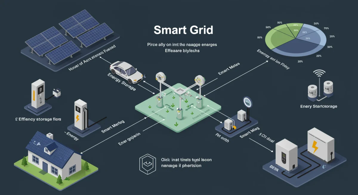 Infographic showing smart grid components and energy flow
