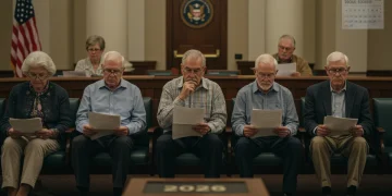 Senior citizens discussing Social Security documents amidst legislative backdrop 2026