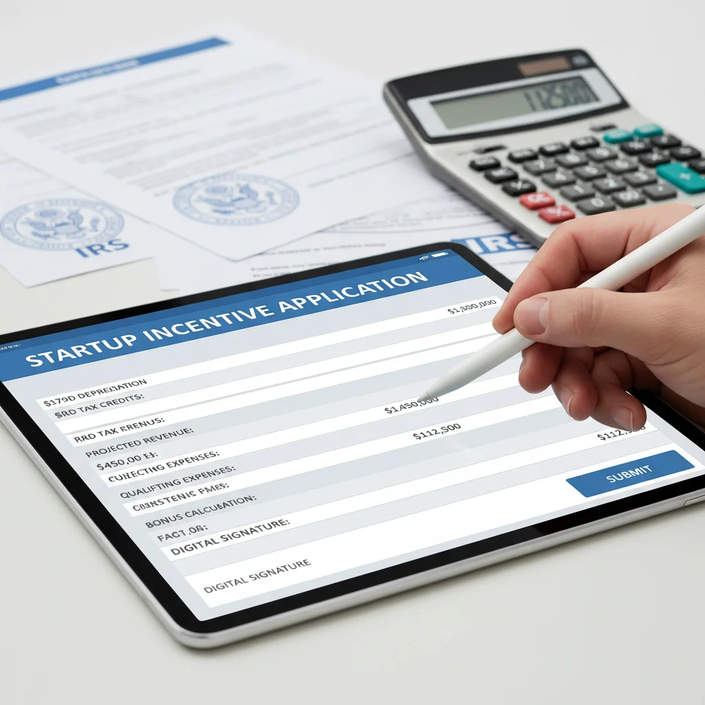 Detalle de un empresario completando formularios para solicitar bonificaciones fiscales de startup