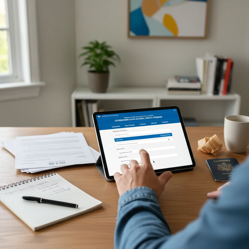 Persona completando formulario de solicitud online para subvenciones culturales.