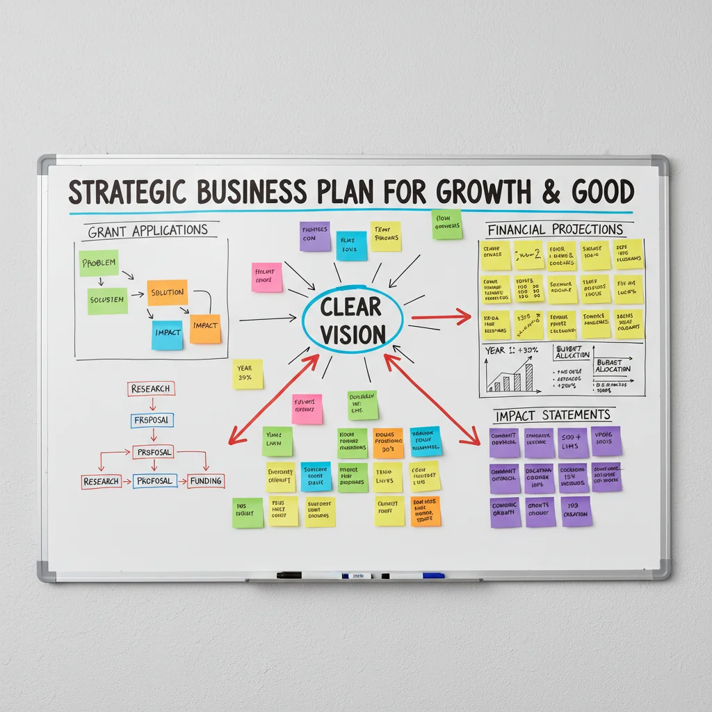 Strategic business planning for grant proposals, whiteboard with ideas