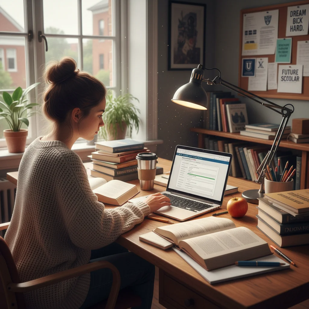 Student applying for merit scholarships online