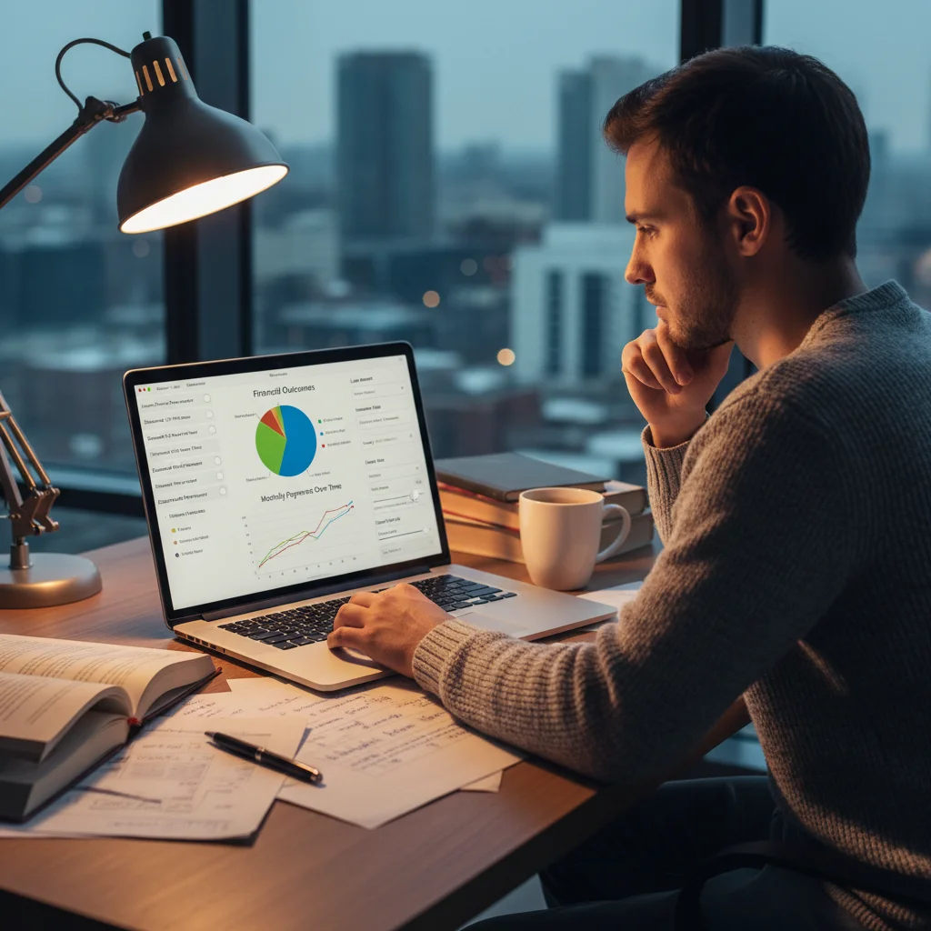 Individual reviewing student loan repayment plans on a laptop.