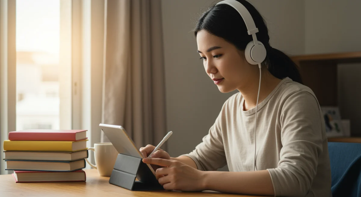 Student engaged in virtual learning, showcasing modern educational delivery.