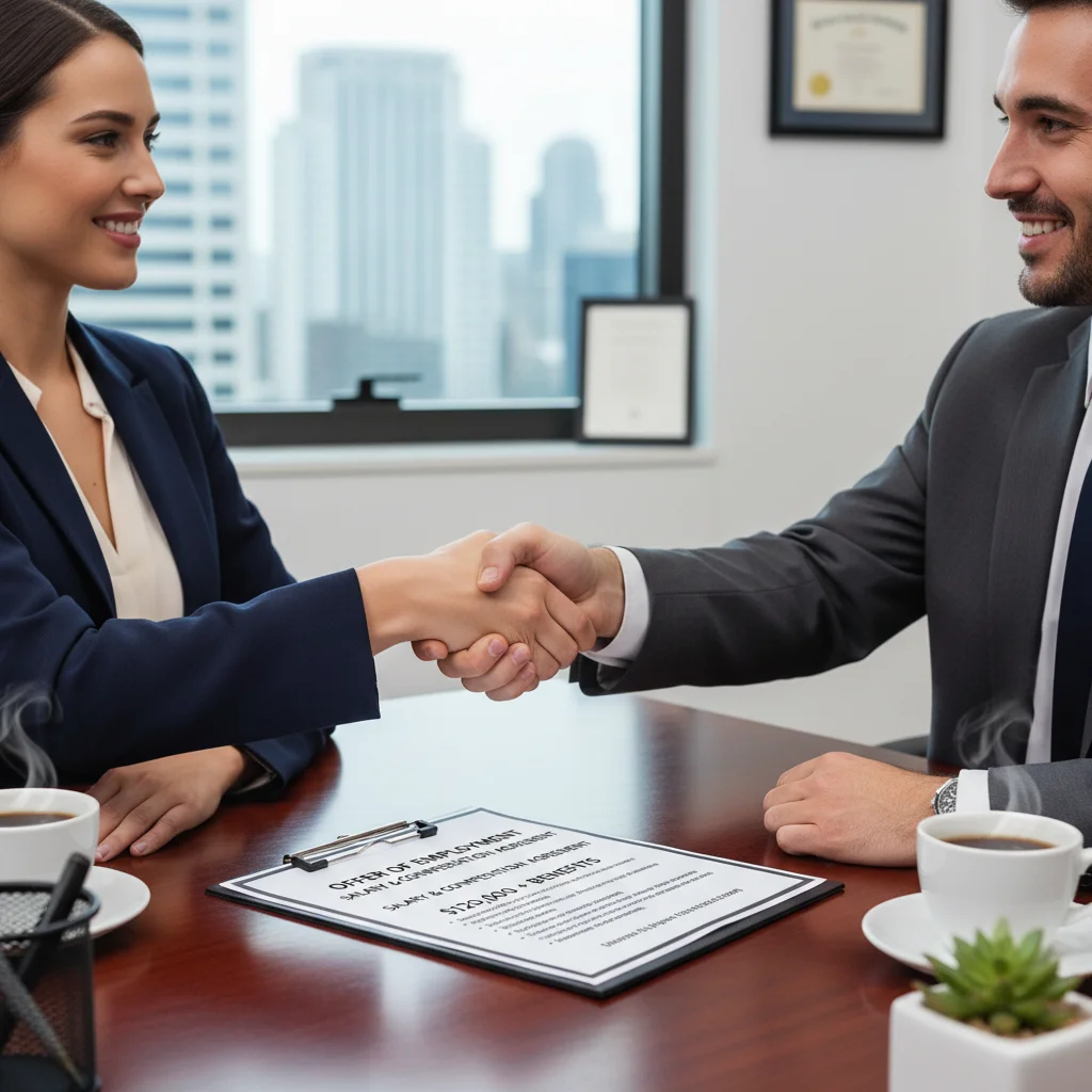 Woman successfully negotiating salary with a hiring manager.