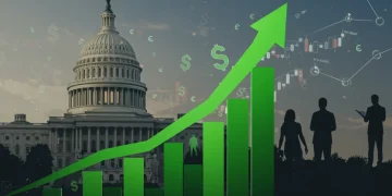 Growing green financial graph representing sustainable investing outperformance in the US market.