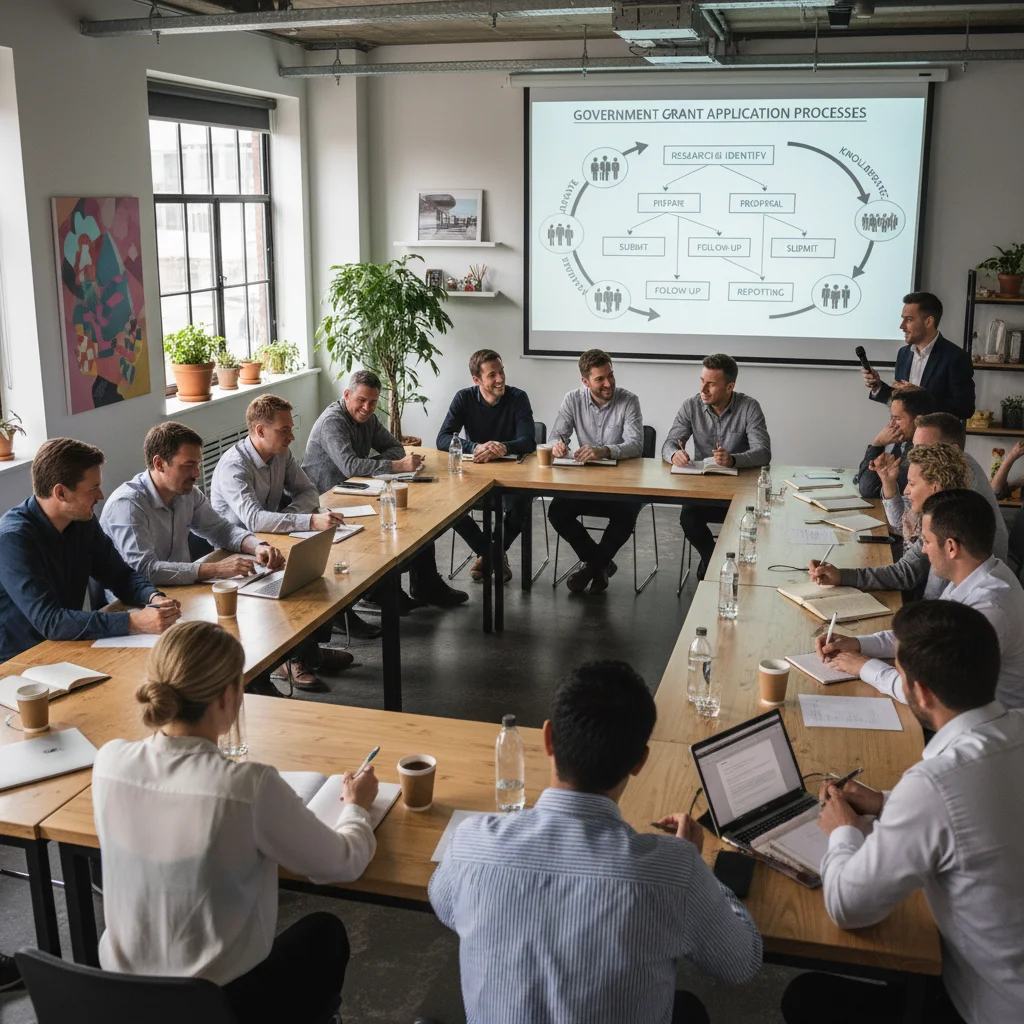 Emprendedores colaborando en taller de solicitud de ayudas