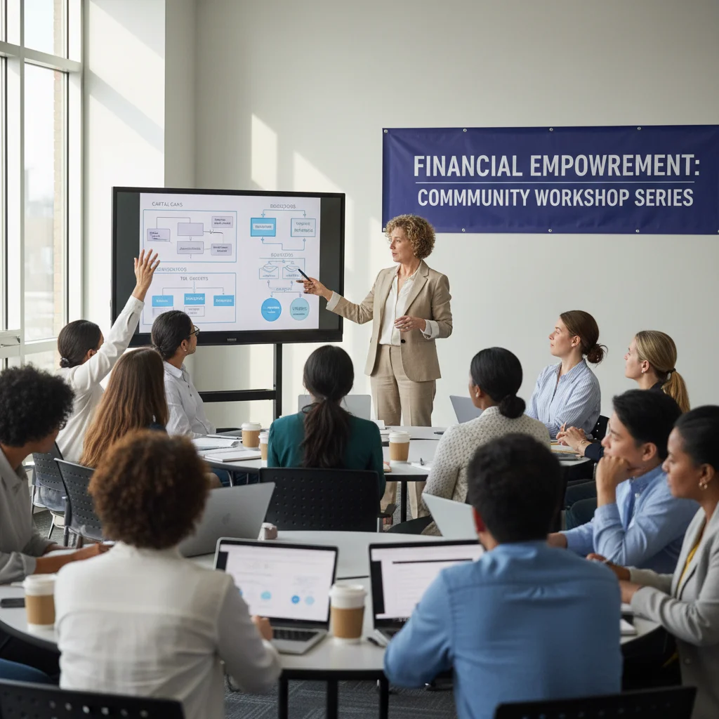 Group attending a financial workshop, learning about complex tax concepts from an expert speaker.