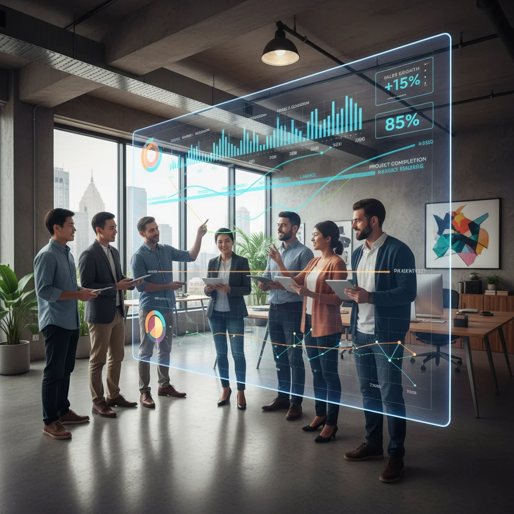 Diverse team collaborating on digital transformation and project management