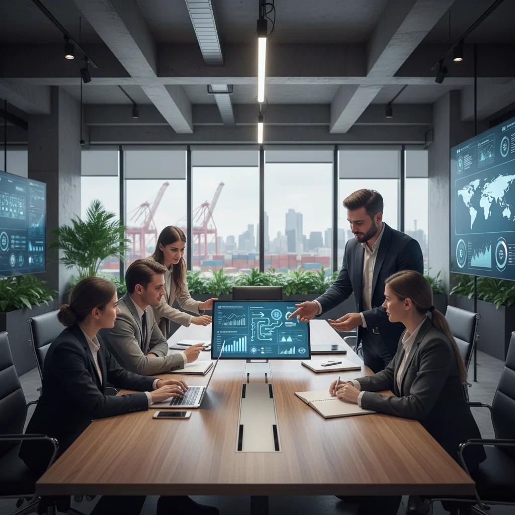 Small business team using technology for real-time supply chain analytics and forecasting