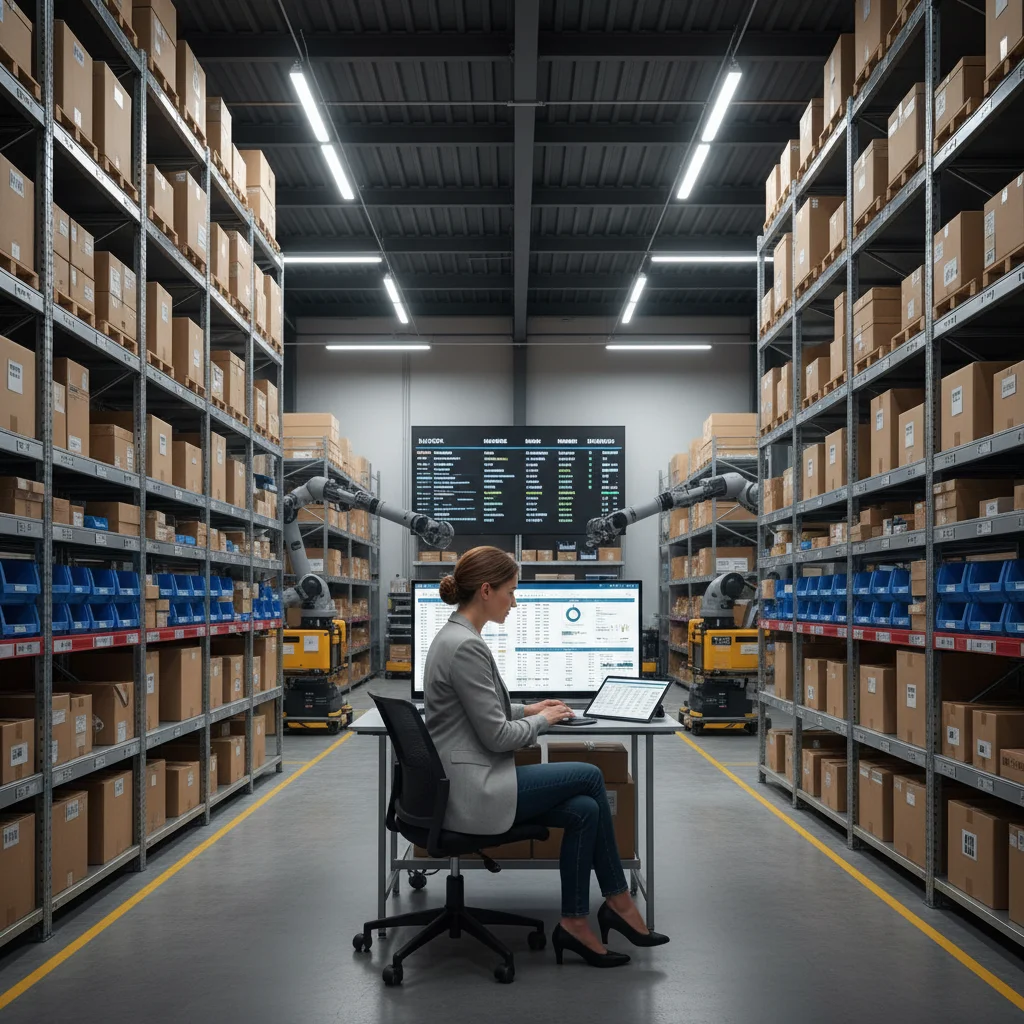 Small business owner using technology for inventory management