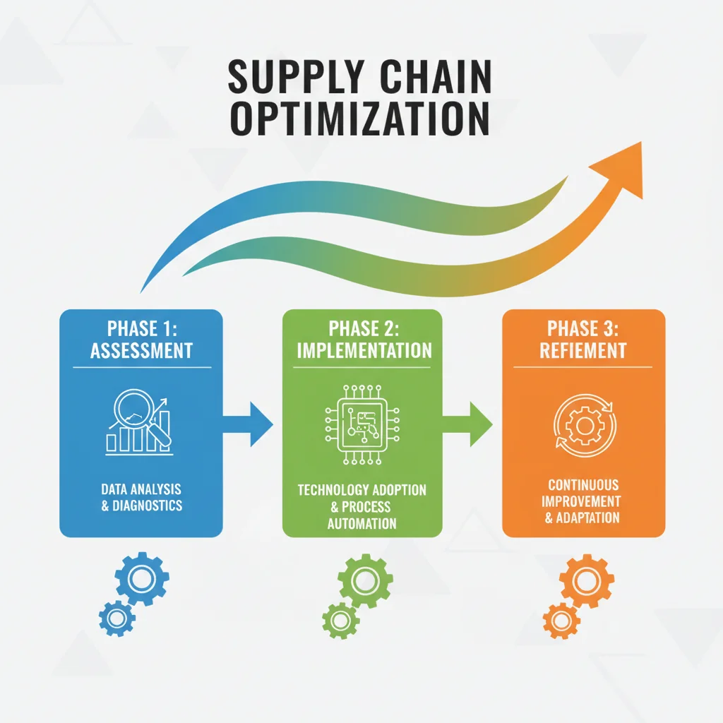 Three-phase supply chain optimization roadmap infographic