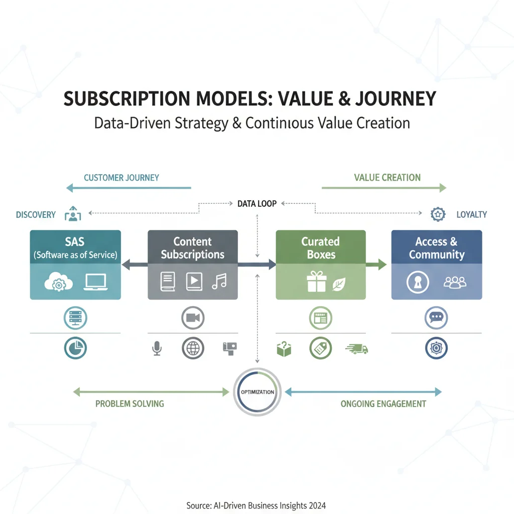 Infografía detallada de los tipos de modelos de suscripción y sus características clave para empresas.