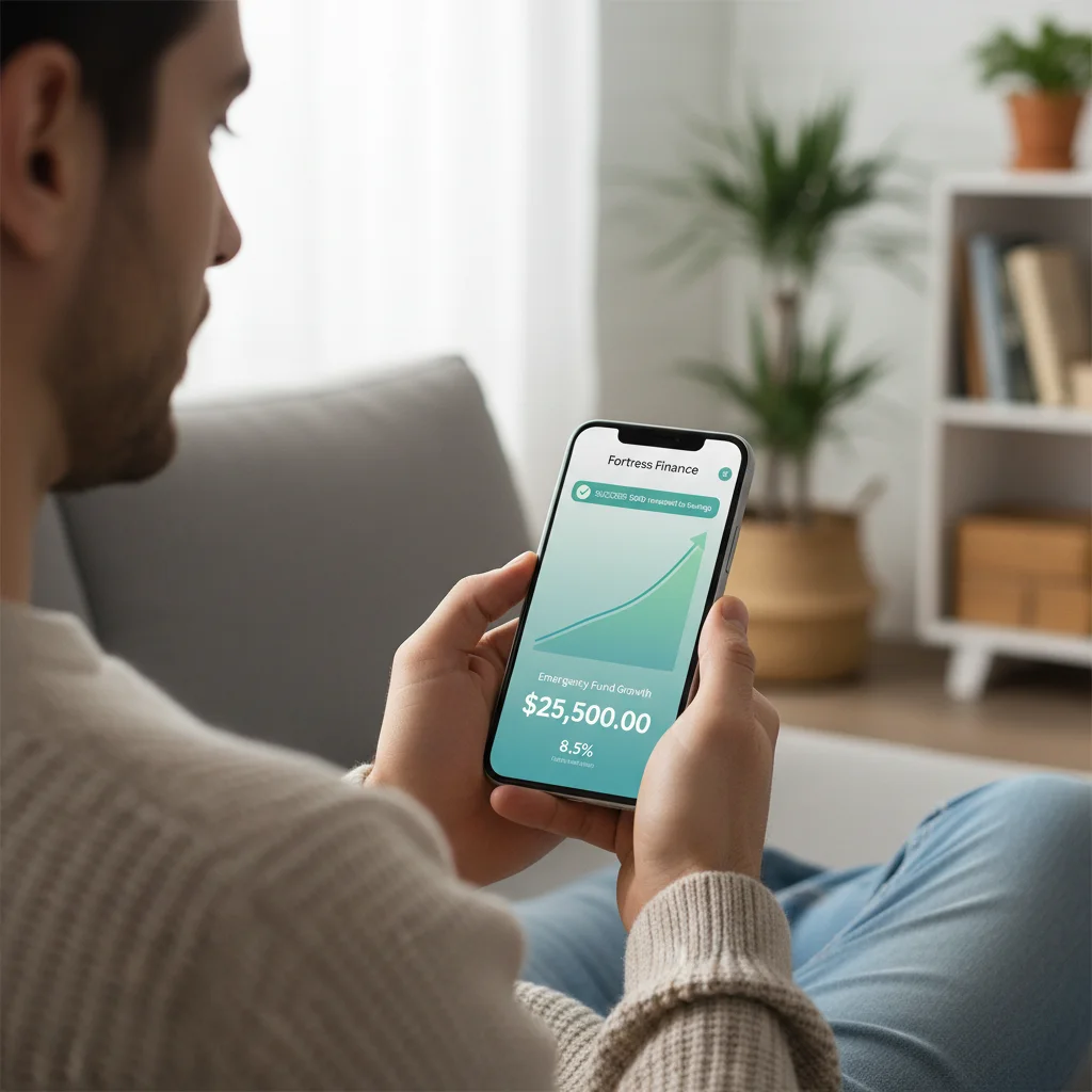 Tracking emergency fund progress on a mobile banking app