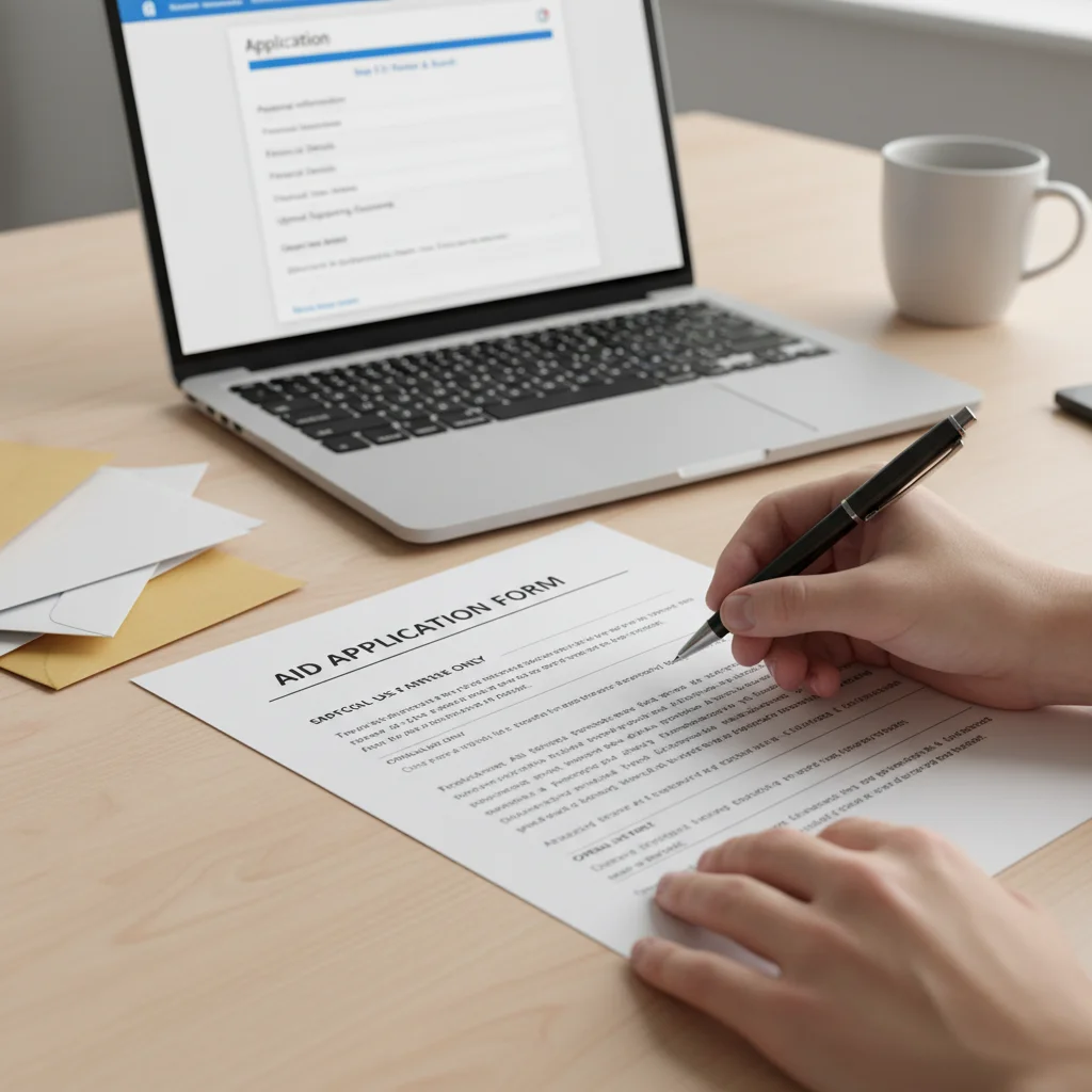Persona completando formularios online para ayudas de maternidad y paternidad.