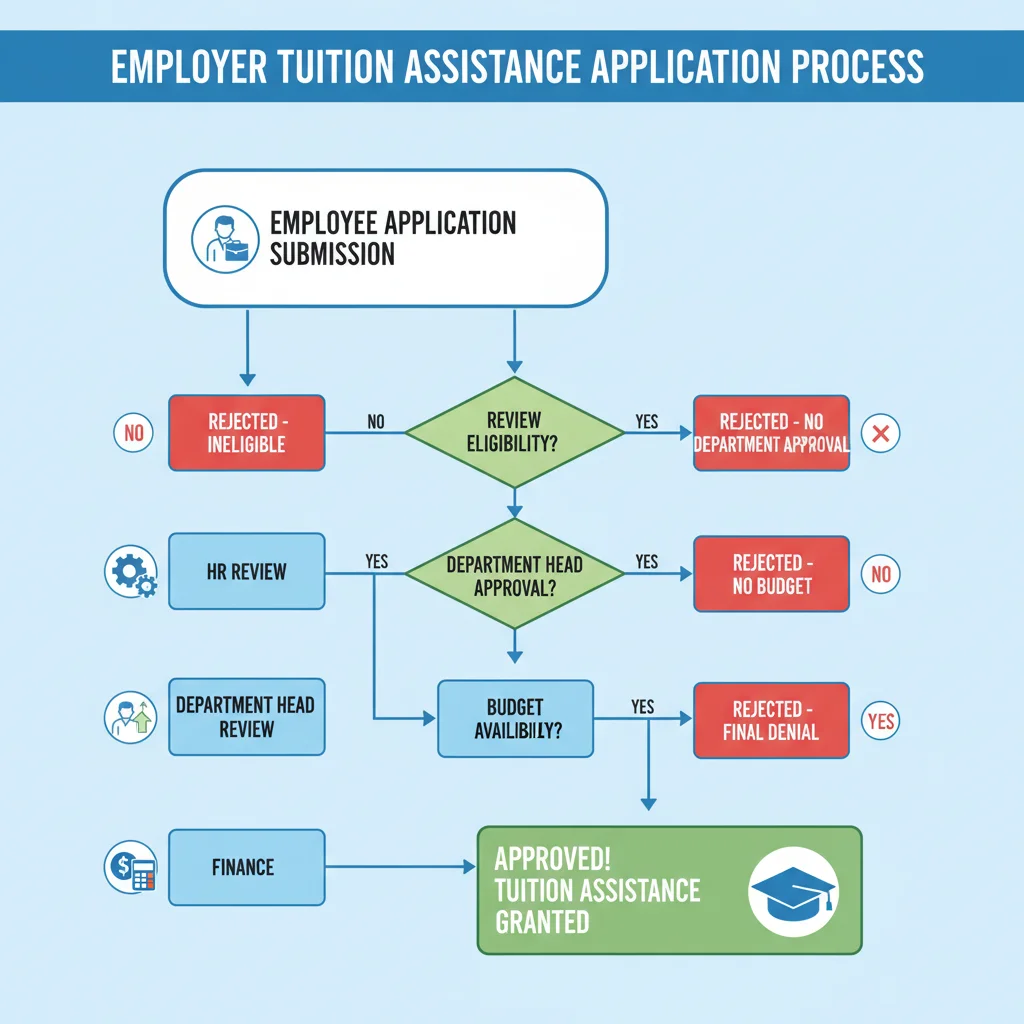 Flowchart illustrating employer tuition assistance application steps.